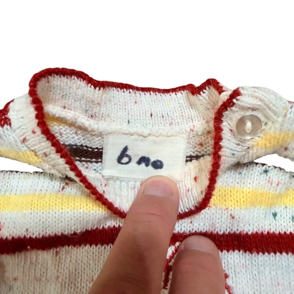 Vintage Knit Baby Romper Squirrel Graphic Striped Confetti Fleck 6 Months